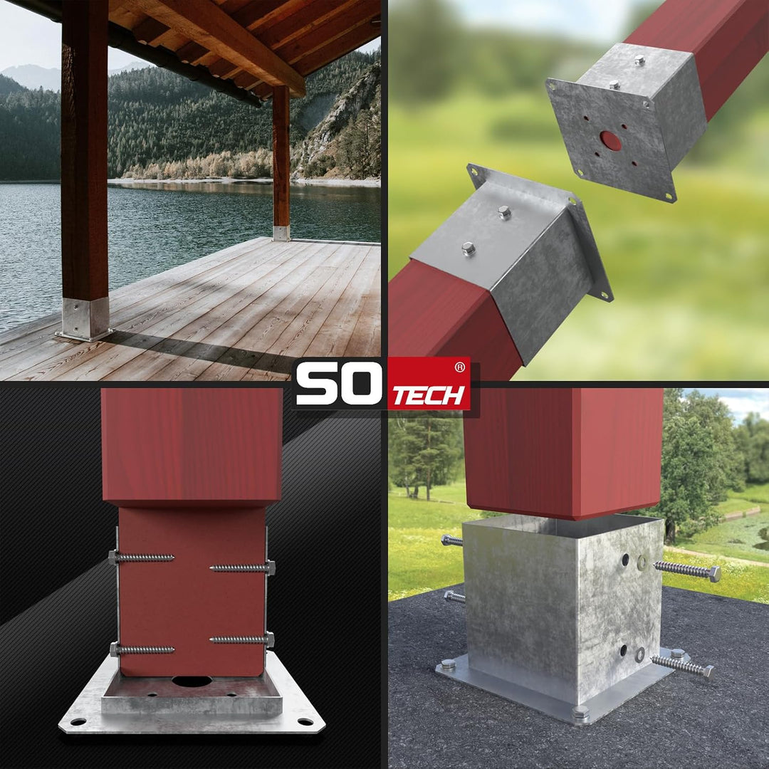 SOTECH 2er SET Aufschraubanker vierkant 70 x 70 mm, 152 mm Höhe, Stahl feuerverzinkt, Holzpfosten-Tr
