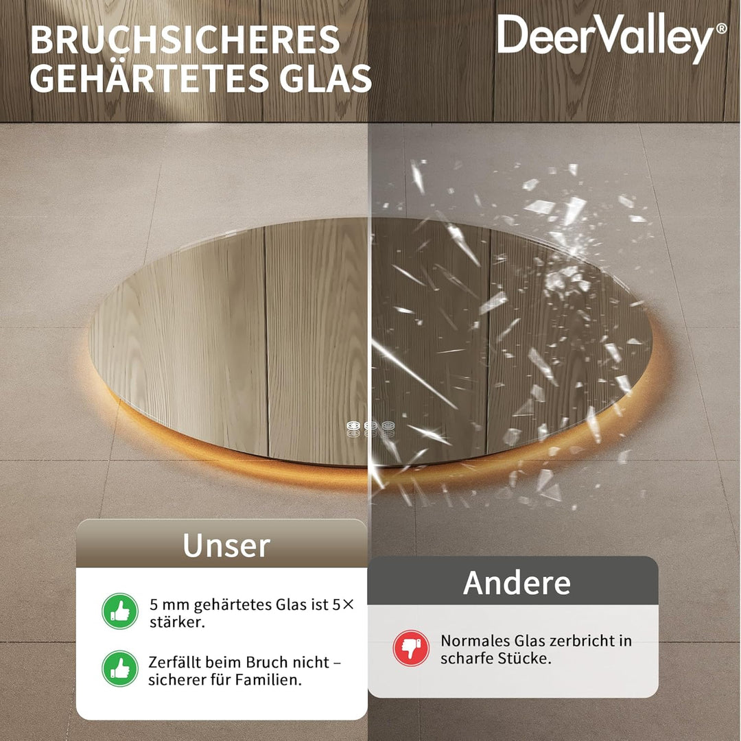 DeerValley Badspiegel mit Beleuchtung 80cm, Anti Beschlag LED Spiegel mit 3-Fach Vergrösserung, 3 Fa