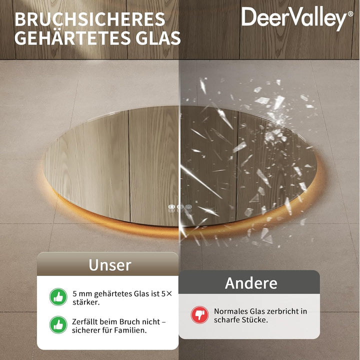 DeerValley Badspiegel mit Beleuchtung 80cm, Anti Beschlag LED Spiegel mit 3-Fach Vergrösserung, 3 Fa