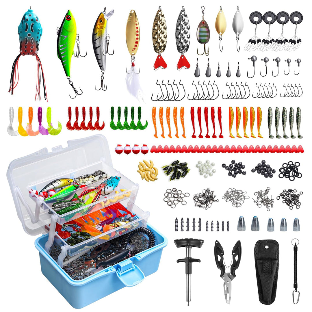 315PCS Angelköder Set, Angelkasten Set mit Zange & Hakenentferner, 3-Tier Compact Organizer, Angelko