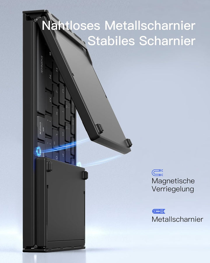 Inateck Faltbare Tastatur Maus Set Kabellos,Klappbare Tastatur mit Ziffernblock mit 3 Kanälen,mit St