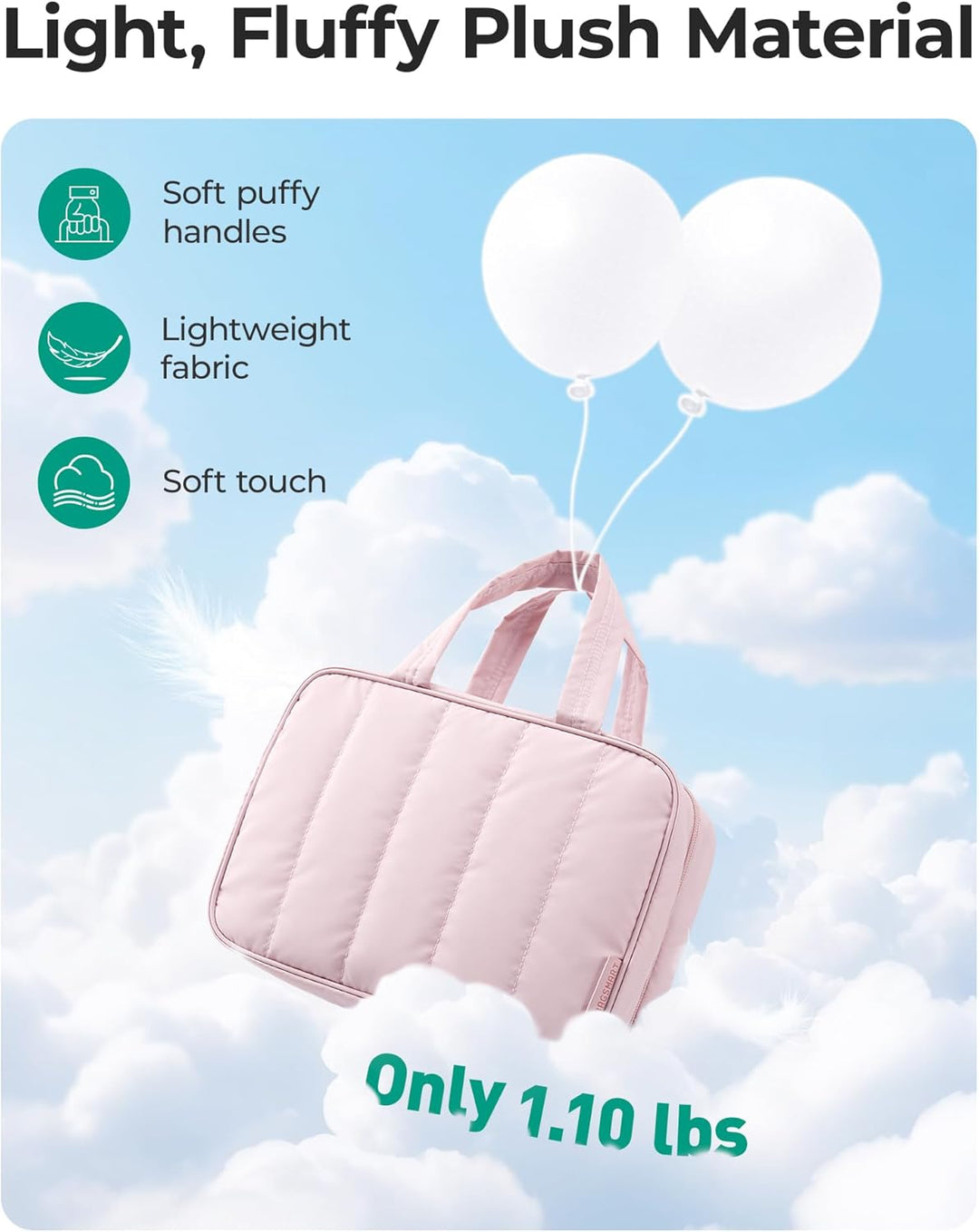 BAGSMART Puffer Kulturbeutel Kulturtasche Damen, Tragbarer Kulturtasche zum Aufhängen mit Hängehaken