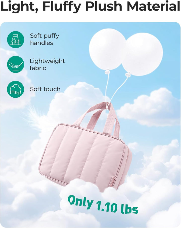 BAGSMART Puffer Kulturbeutel Kulturtasche Damen, Tragbarer Kulturtasche zum Aufhängen mit Hängehaken