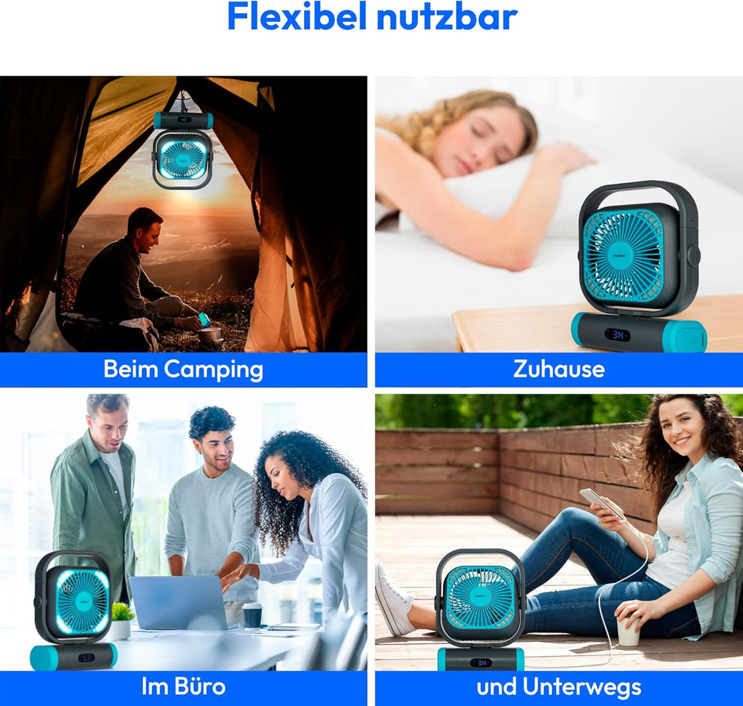MEDION Ventilator E10 TF (Akku, Mini Ventilator, USB Ventilator klein mit Licht, Fernbedienung, 5 St