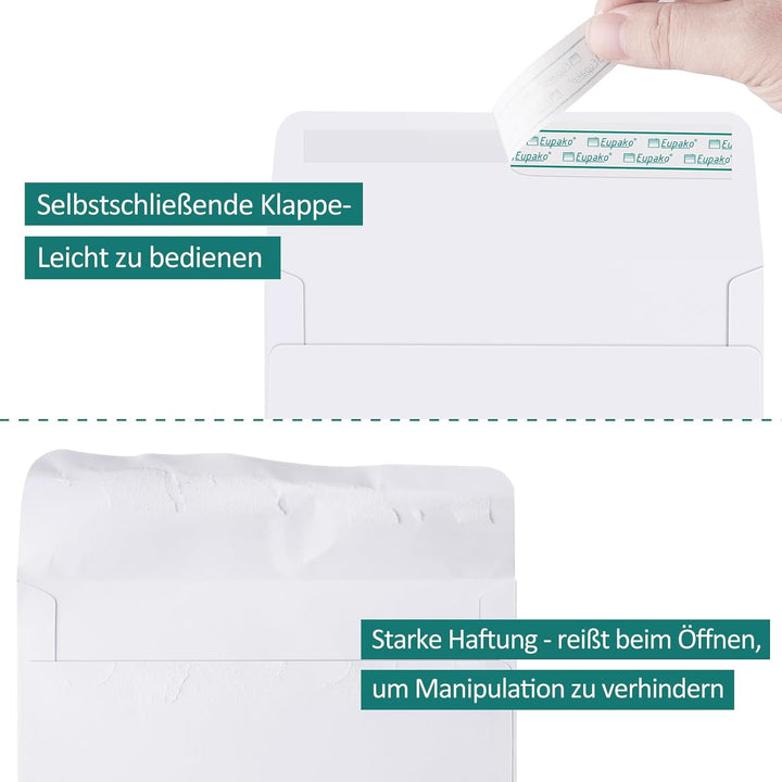 Eupako Briefumschläge DIN C7, Weiss, 250 Stück mit Abziehstreifen, Hochzeit Einladung, Geburtstagska