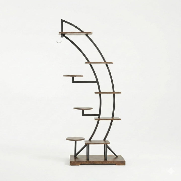 Pflanzenständer mit Wachstumslicht, 9 Ebenen Blumenregal aus Metall & Holz, 160cm hoch, Indoor & Out