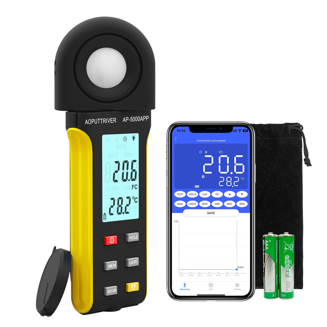AP-5000APP Digital Luxmeter, Lichtmessgerät Messen 0,1~400.000 Lux Fusskerzen mit 270º Drehbarem Sen