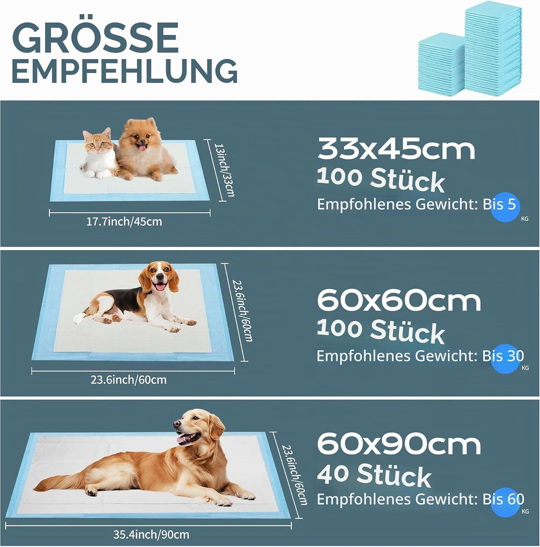 PIPI Matten für Hunde, 100 Stück Trainingspads, Wickelunterlagen Einweg 33X45cm, Einmalunterlagen, A