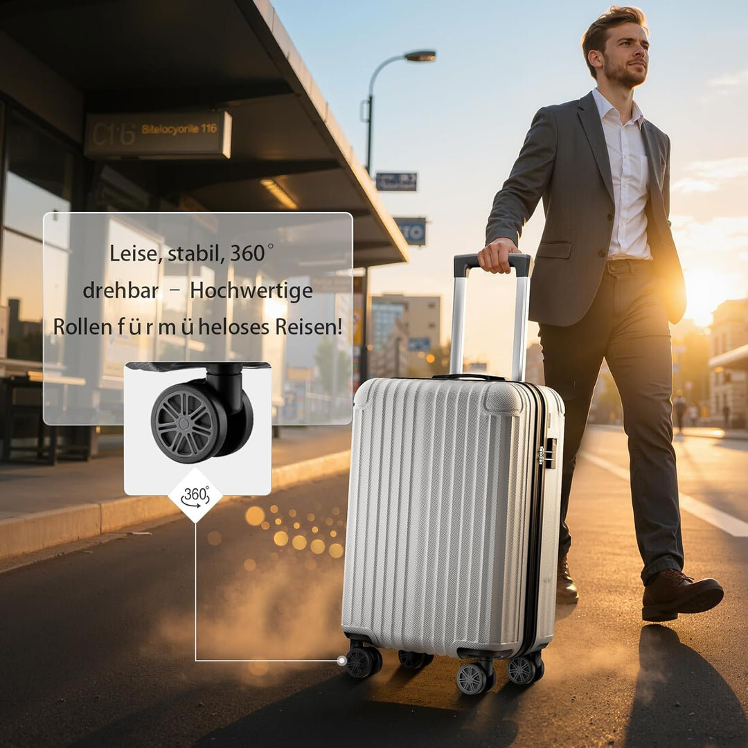 Voyager Reisekoffer L aus ABS, 360°-Doppelrollen, Silber | Ca. 100 L Volumen, viel Stauraum, Zahlens