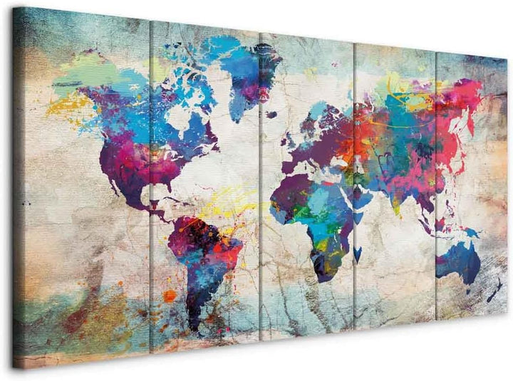 murando - Bilder Weltkarte 150x60 cm Vlies Leinwandbild 5 Teilig Kunstdruck modern Wandbilder XXL Wa