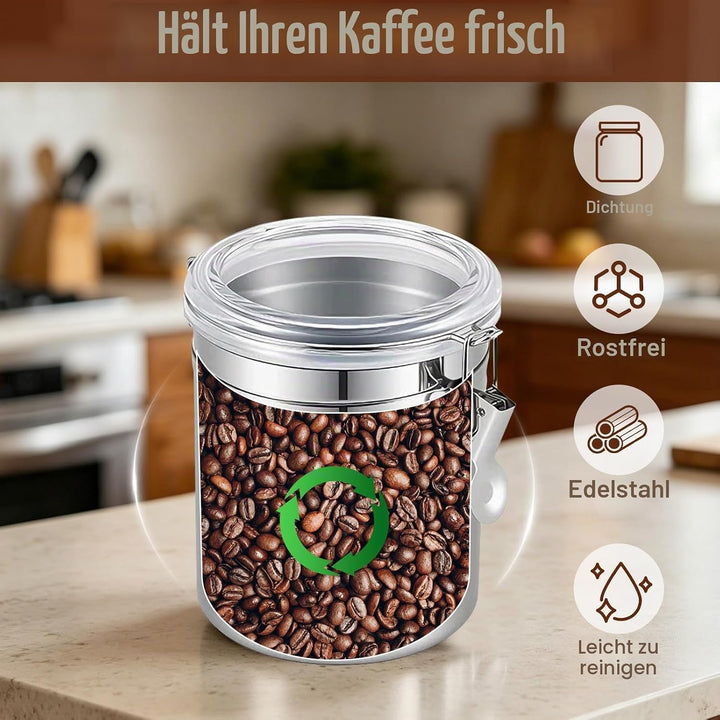 Hapivida Luftdichte Vakuum Kaffeedose, 1000ml Edelstahl Kaffeepulver Dose mit Aroma-Deckel und Versc