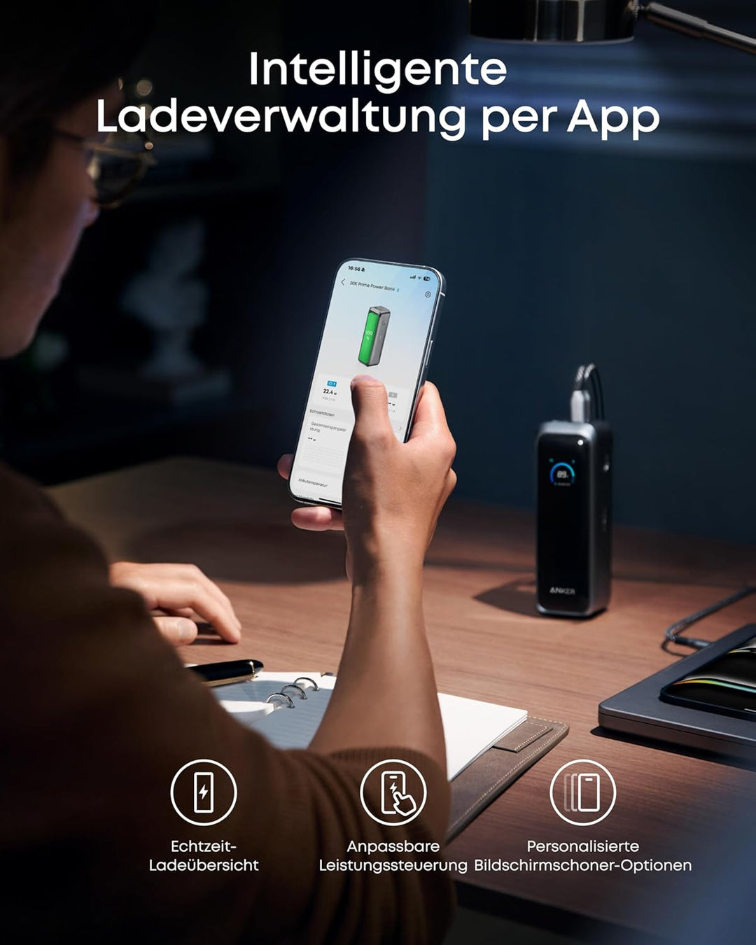 Anker Prime Powerbank 20100mAh tragbares Ladegerät 3 Ports 220W Ausgang, bidirektionales Laden, für