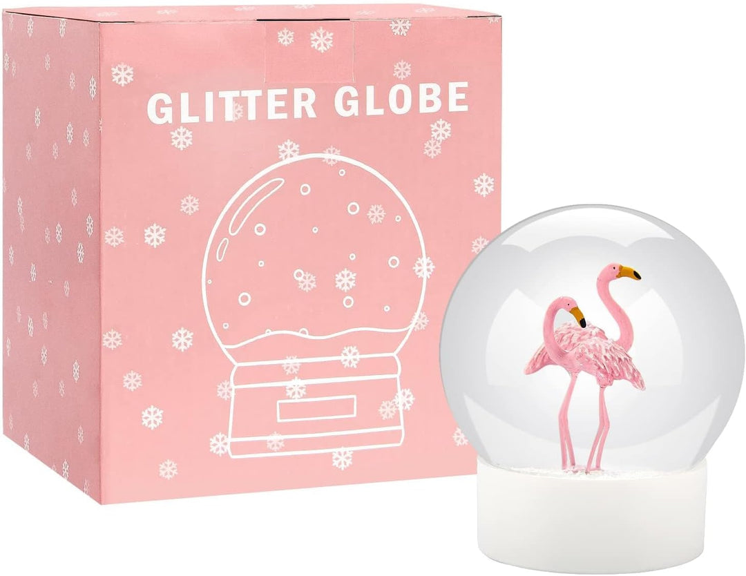 Mingfuxin Flamingo Schneekugel Kristallkugel mit weissem Sockel, weisse Flocken, Glas-Schneekugel Fl