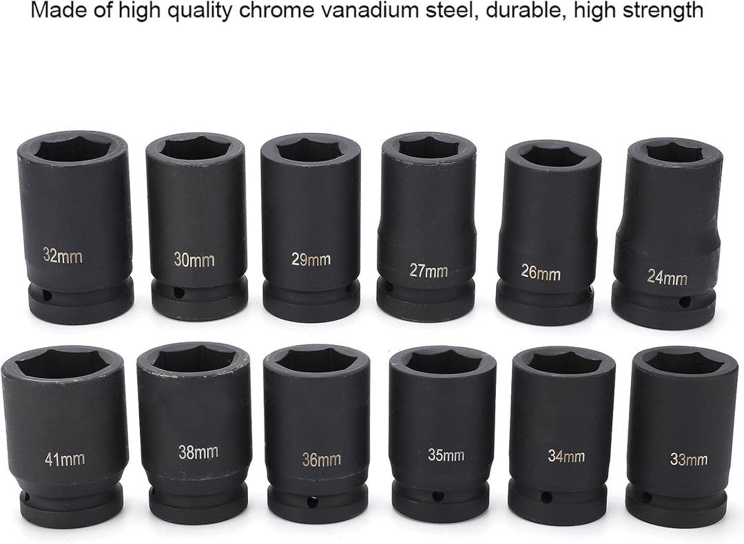 1'' Schlagschrauber Nüsse Set, 12-teilig Steckschlüsselsatz Impact Socket Set 24/26/27/29/30/32/33/3