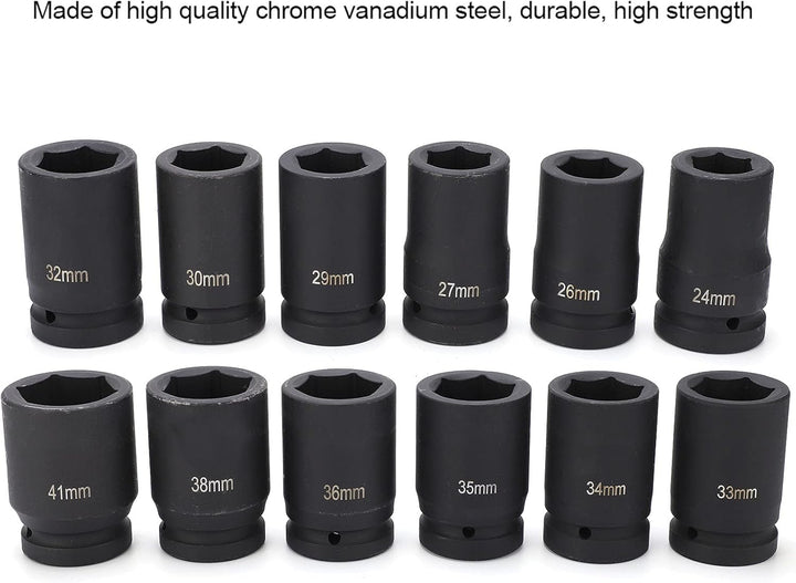 1'' Schlagschrauber Nüsse Set, 12-teilig Steckschlüsselsatz Impact Socket Set 24/26/27/29/30/32/33/3