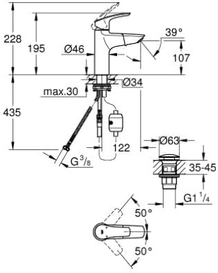 GROHE WT-Einhebelmischer Eurosmart c, M-Size, hzb. Ausl, m Push-Open-Abl