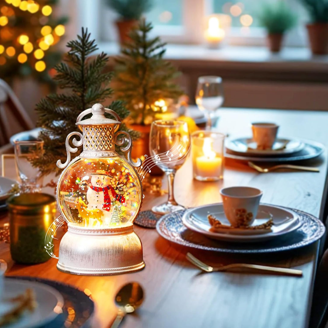 Weihnachtsdeko Laterne, LED Kugellaterne, Weihnachts Schneekugel Laterne mit Musik, Aufhängbar Weihn