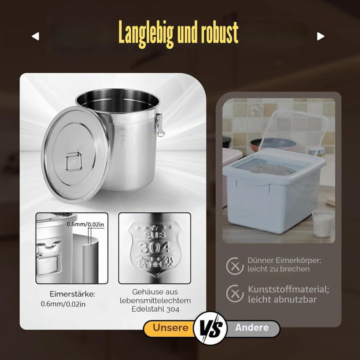 33L Luftdichter Eimer mit Deckel | Küche Edelstahl Eimer | Küche Getreidebehälter | Edelstahl Behält
