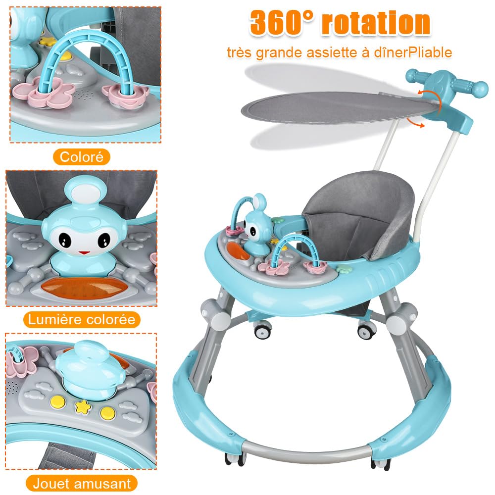 Homewell 3 in 1 Baby Lauflernhilfe Klappbar, Höhenverstellbar, Laufwagen Baby mit abnehmbarer Spiels