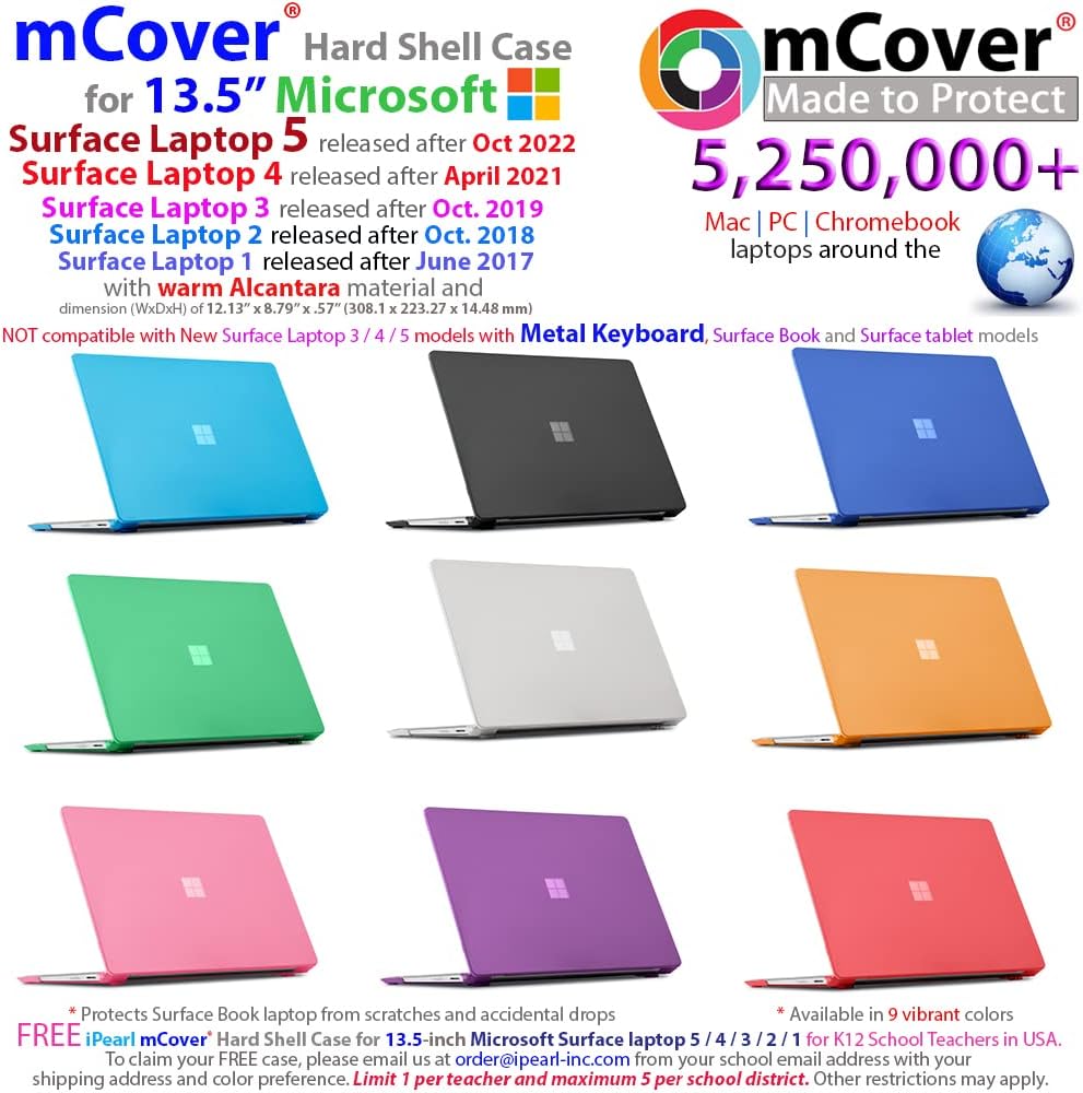 mCover Hard Shell Cover für Microsoft Surface 34,29 cm (13,5 Zoll) Laptop (**Nicht für Metal Keyboar
