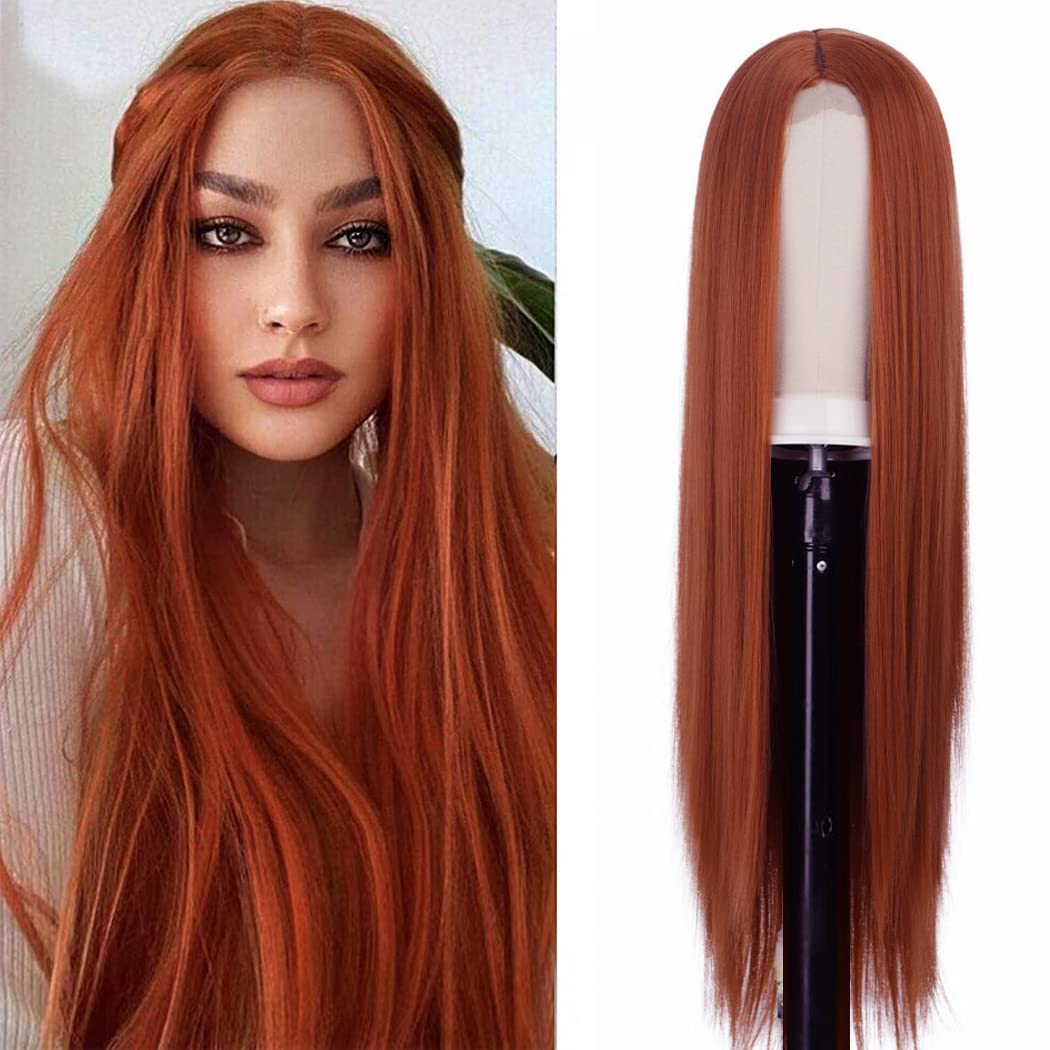 ATAYOU Kupfer Rot Lace Front Perücke Ginger Orange Perücke Für Damen Mit kleinem Spitzen Mittelteil