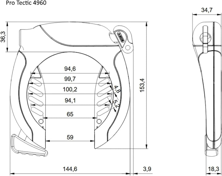 ABUS Rahmenschloss PRO TECTIC 4960 NR - Fahrradschloss zur Befestigung am Rahmen des Fahrrads - 8,5