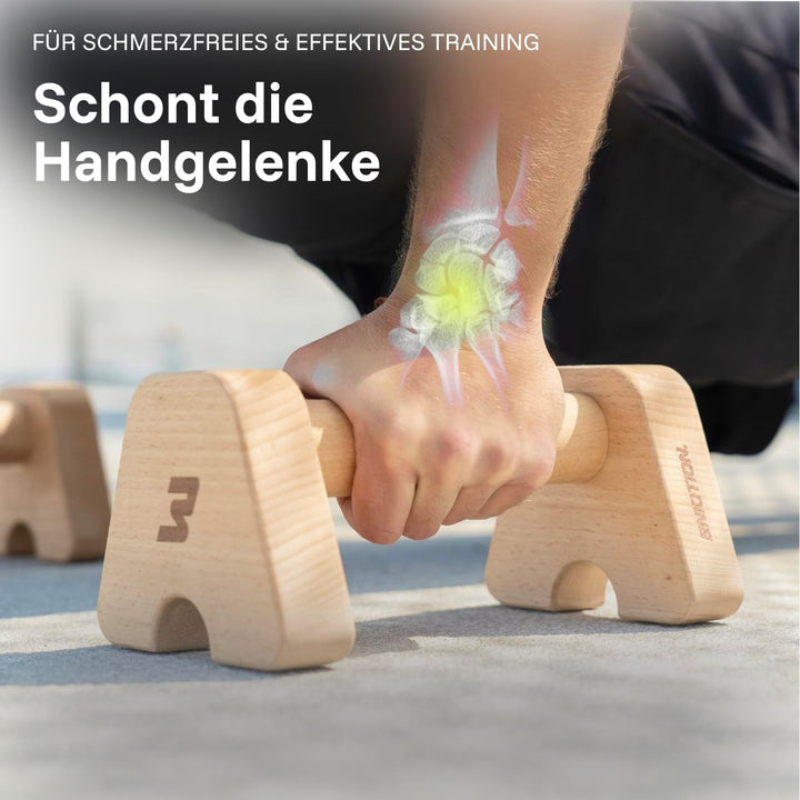 BMOTION Premium Holz Liegestützgriffe, nachhaltige und rutschfeste Calisthenics Parallettes, Liegest