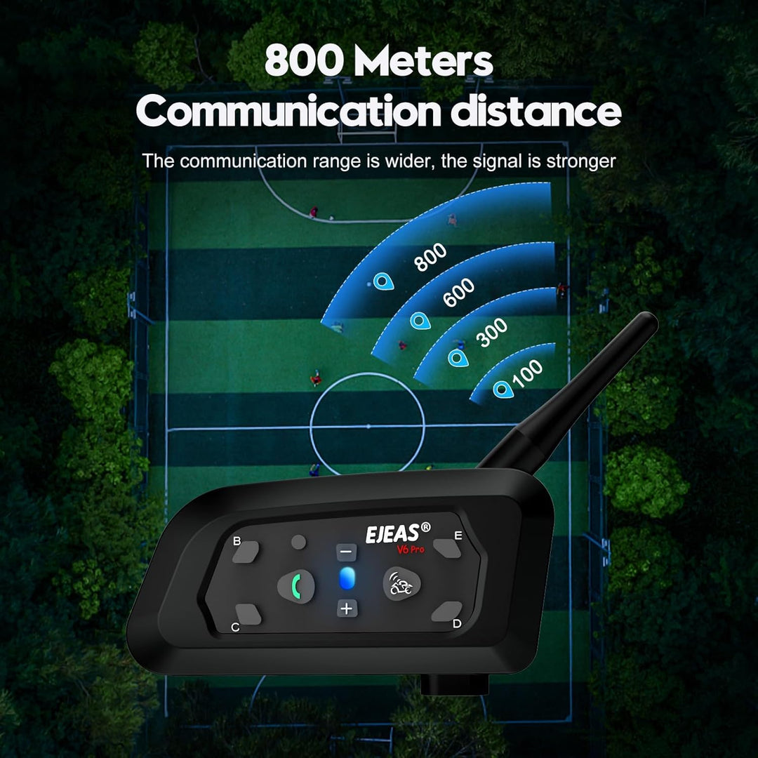 EJEAS V6C Professionelles Fussball Schiedsrichter Bluetooth Intercom Headset, 800m 2 Personen Volldu