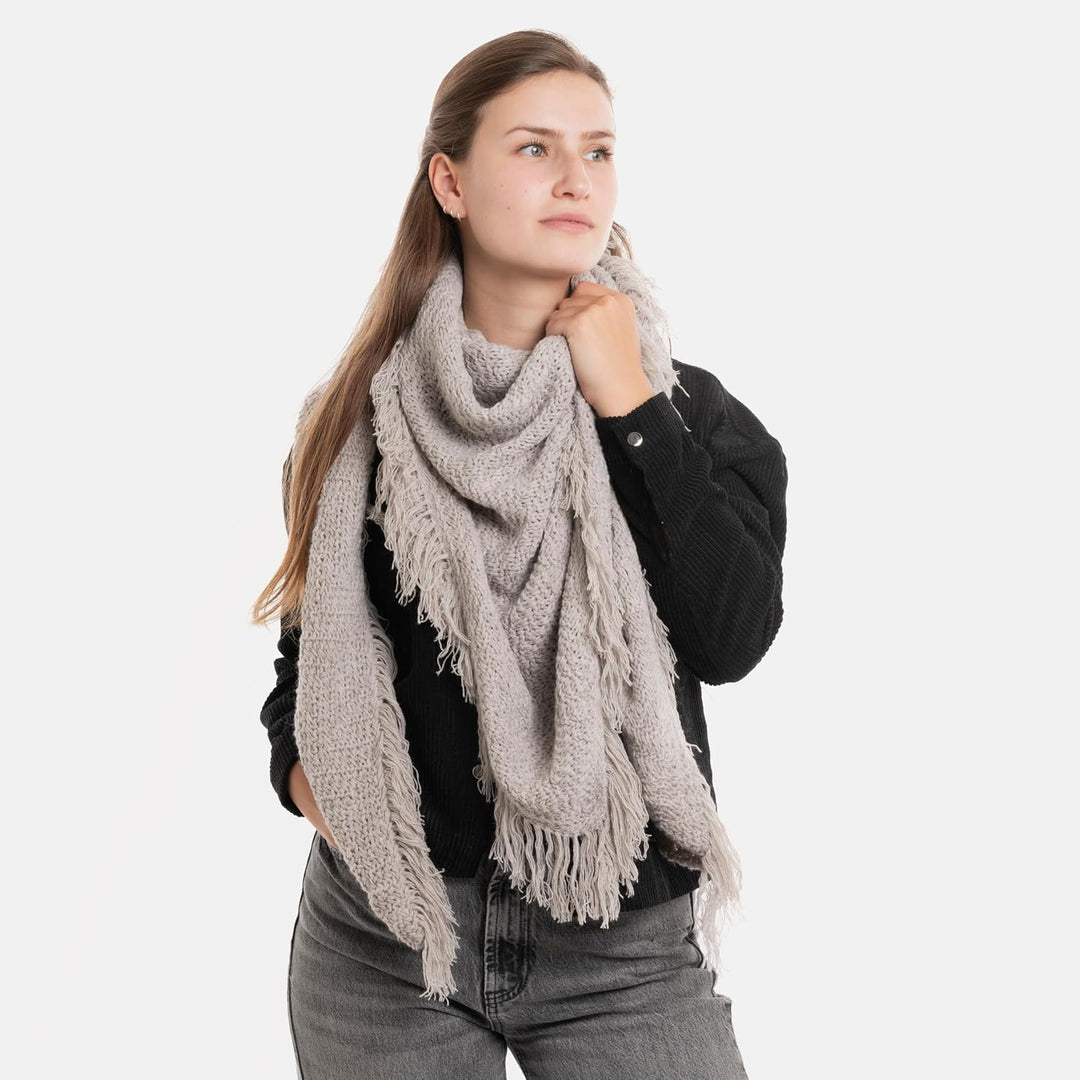 KNIT FACTORY - Dreiecksschal Amber - Damen Strickschal mit Wolle - Umschlagtuch für den Herbst und W