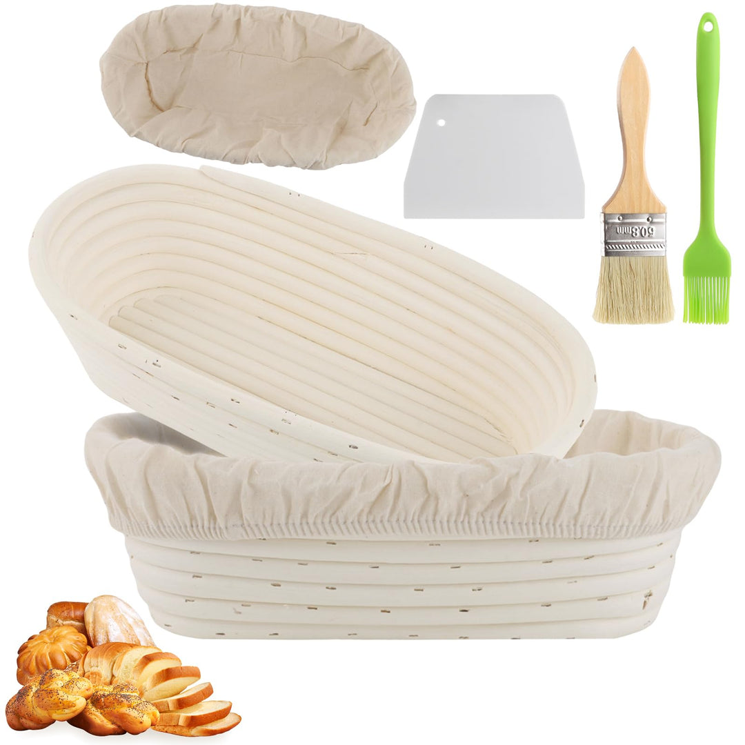 Gärkorb zum Brotbacken 2er- Set, 30 cm, Gärkörbchen aus natürlichem Rattan für selbstgemachtes Brotn