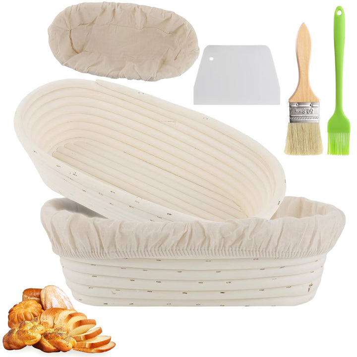 Gärkorb zum Brotbacken 2er- Set, 30 cm, Gärkörbchen aus natürlichem Rattan für selbstgemachtes Brotn