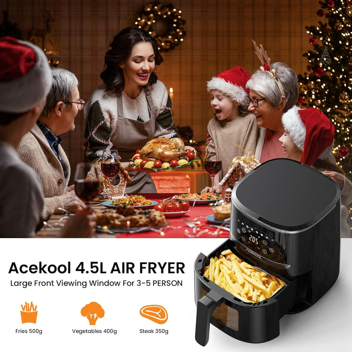 Hot Air Fryer 4.5 L 1500 W with Viewing Window for Kitchen, Low Noise, Memory Function, 8 Preset Men