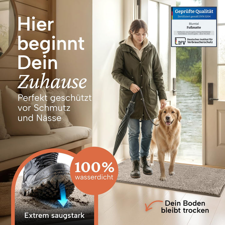 Blumtal Fussmatte 60x90 cm - Mikrofaser Schmutzfangmatte mit wasserdichter TPR-Rückseite - rutschfes