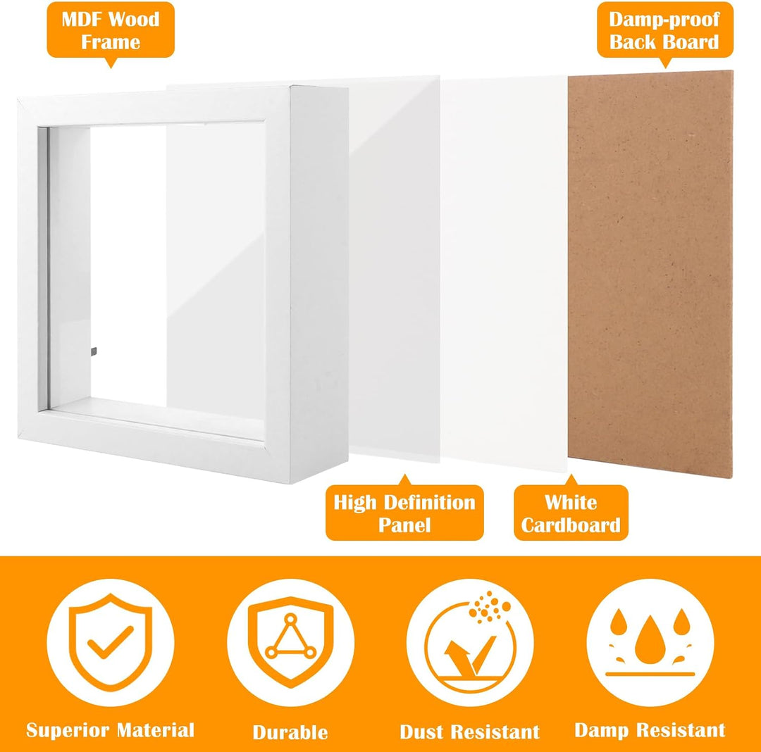 MIVIDE 3D Bilderrahmen zum Befüllen Weiss, 15 x 15 cm Rahmen Tiefer, 5 Stück | MDF-Material, Aufhäng