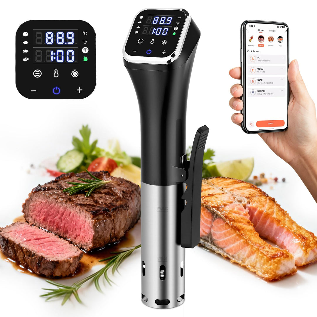 Obecilc 1100W Smart Sous-Vide-Garer mit WLAN-App, Umwälzthermostat ±0,1°C, 4D-Heizsystem, Temperatur