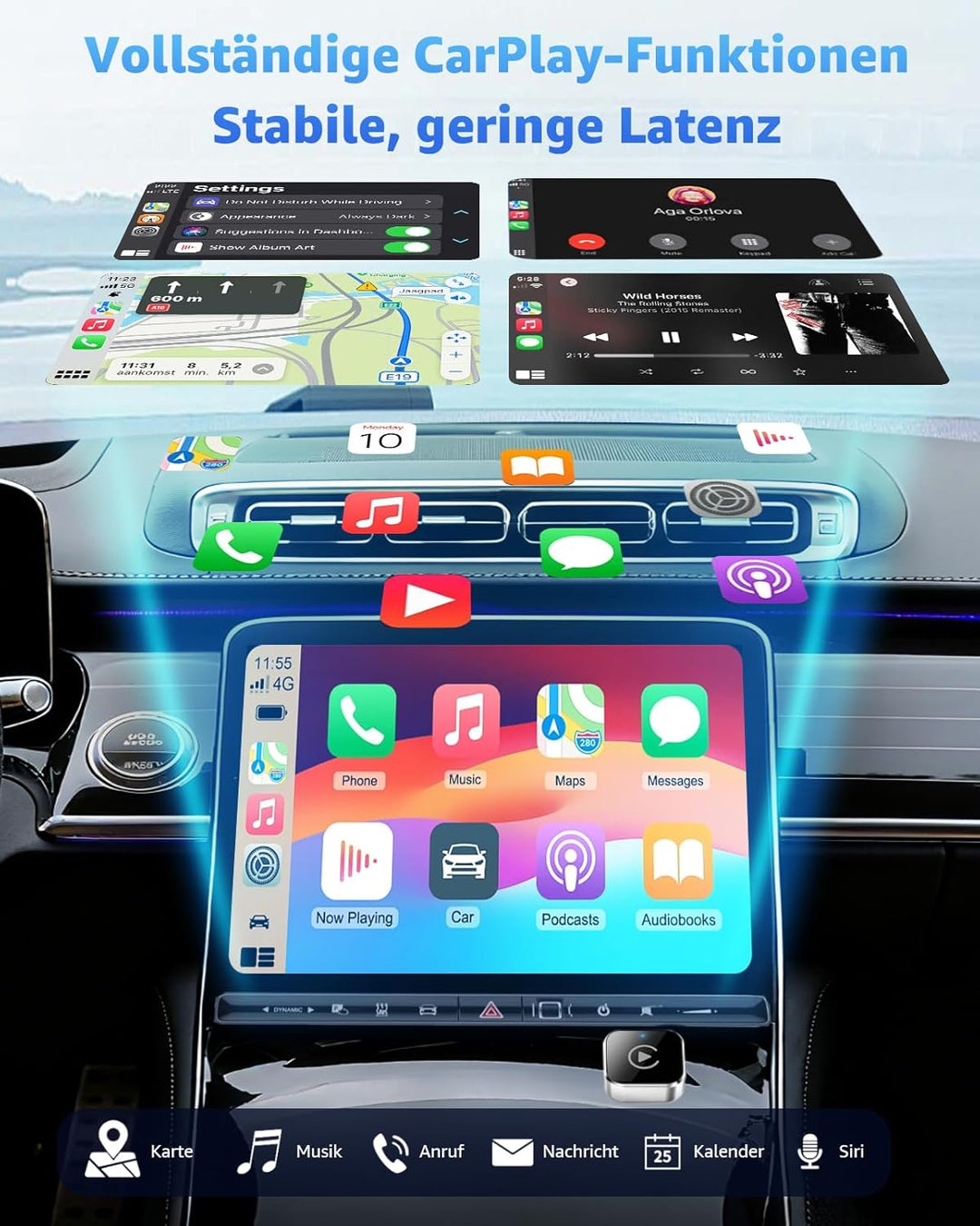 Wireless CarPlay Adapter, Kabelloser CarPlay & Android Auto Adapter, USB Dongle mit Schneller Automa