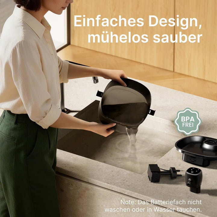 2,3L Katzenbrunnen Kabellos Batteriebetrieben, Schwarz | 4000mAh-Akku, Bewegungsmelder, Ultraleise P