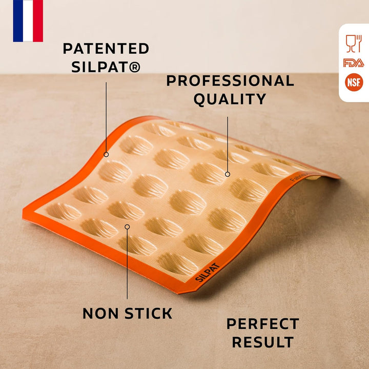 Silpat ES-02511-99 Perfect Antihaftbeschichtete Madeleine-Form, Silikon, Orange, Madeleine