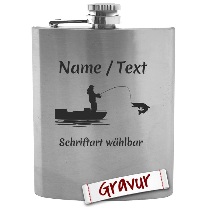 Angeln Geschenk Flachmann mit Gravur personalisiert, Angler Geschenke für Männer, Geschenkidee Herre