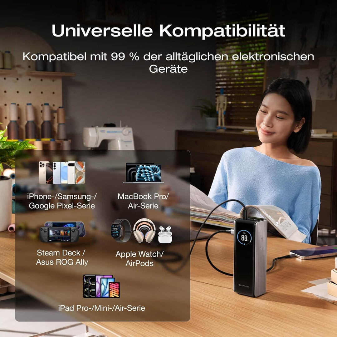 EcoFlow Powerbank 25000mAh 170W mit Zwei 140W USB-C Anschlüssen, Tragbares Ladegerät Laptop Power Ba