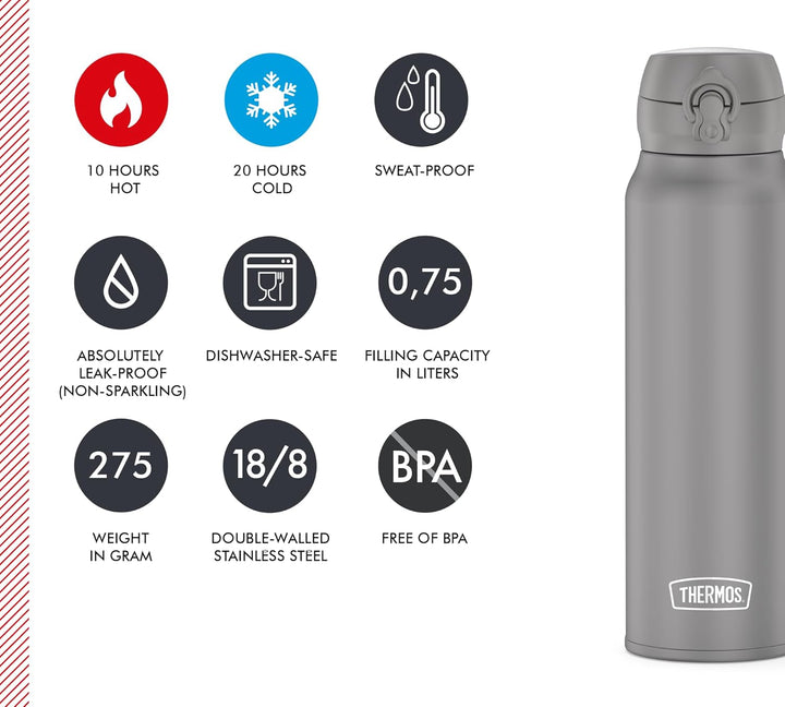 Thermos ULTRALIGHT BOTTLE 0,50l, moon rock, Thermosflasche 500ml, Isolierflasche Edelstahl mit Safe