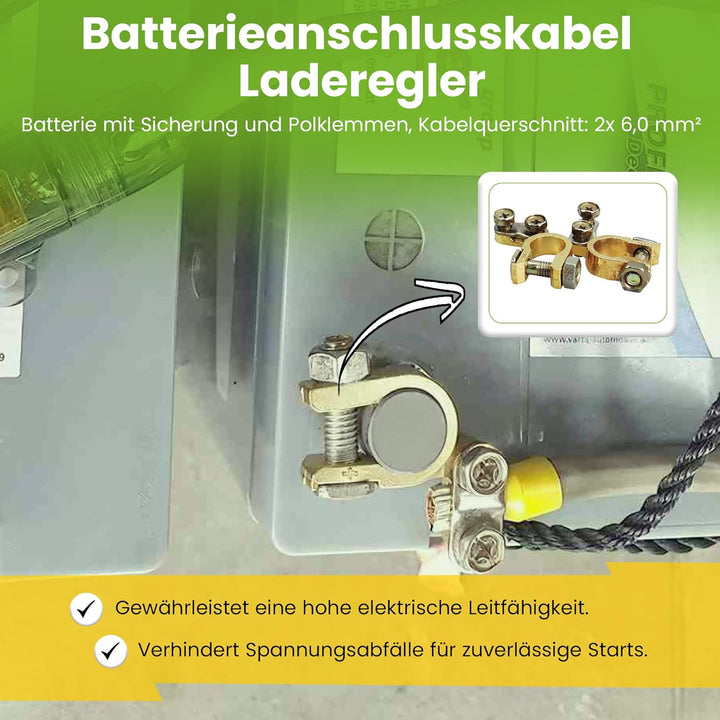 Offgridtec Batteriekabel mit Flachsicherungshalter, 30 A Sicherung und Batteriepolklemmen, 1,5 m, 8-
