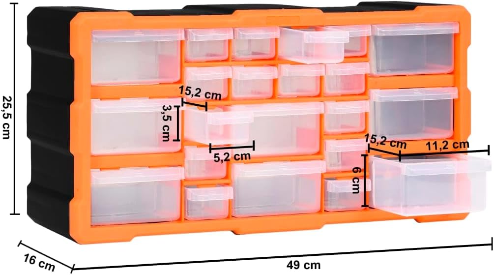 Multi-Schubladen-Organizer mit 22 Schubladen 49x16x25,5 cm Orange und Schwarz 22 Schubladen, Orange