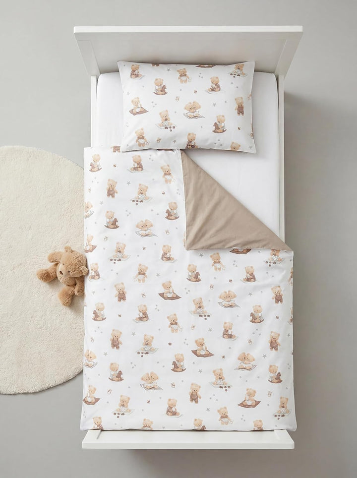TupTam Kinder Bettwäsche Gemustert 2-Teilig Wendebettwäsche, Farbe: Bärchen/Karamell, Grösse: 135x10