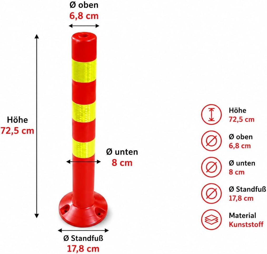 10er Sparset Absperrpfosten aus Kunststoff - Höhe 72,5cm reflektierend Absperrung für Lagerhalle, Pa
