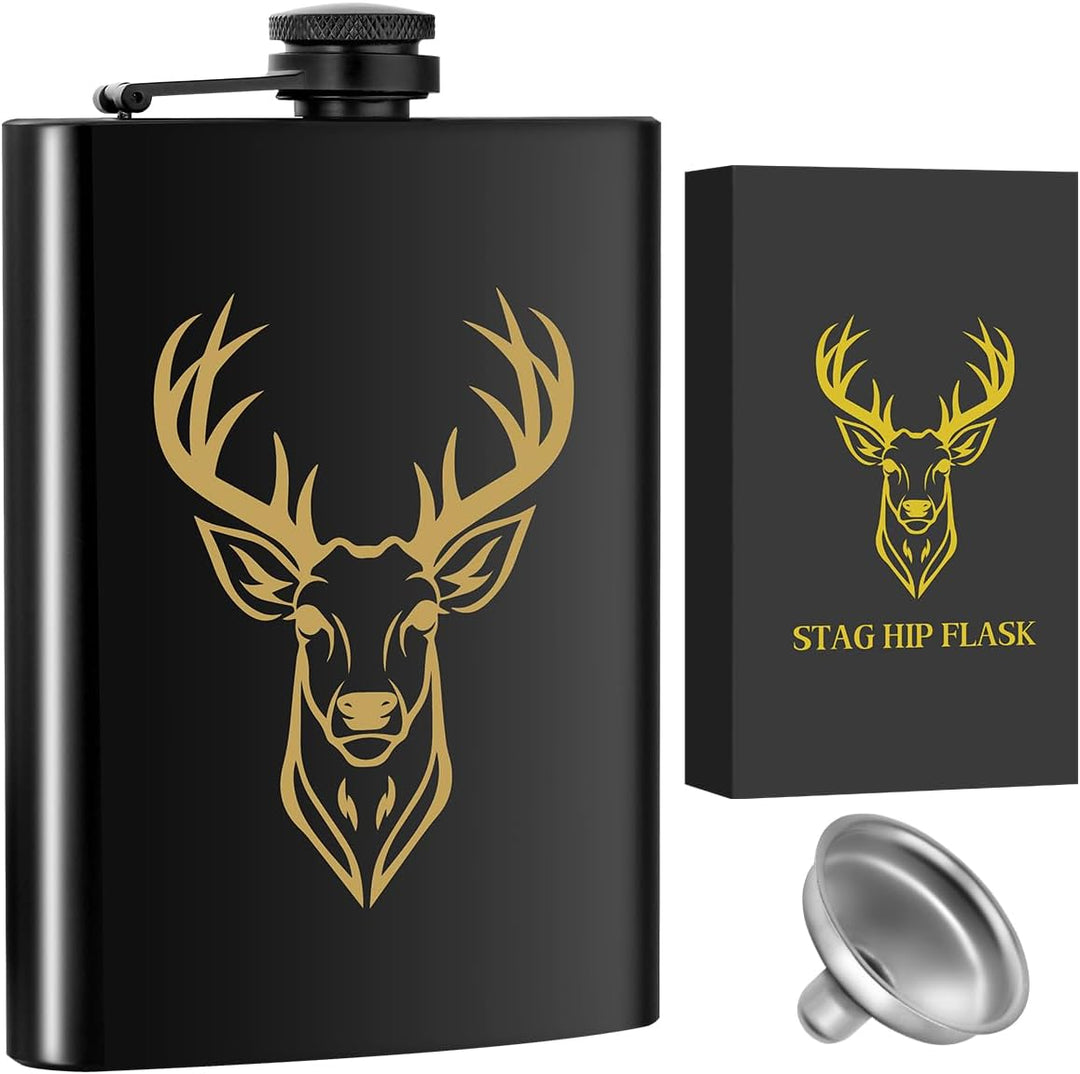 8oz/237ml Edelstahl Flachmann, Taschenflasche, mit Trichter und Grusskarte, Geschenkbox, Goldenes Hi