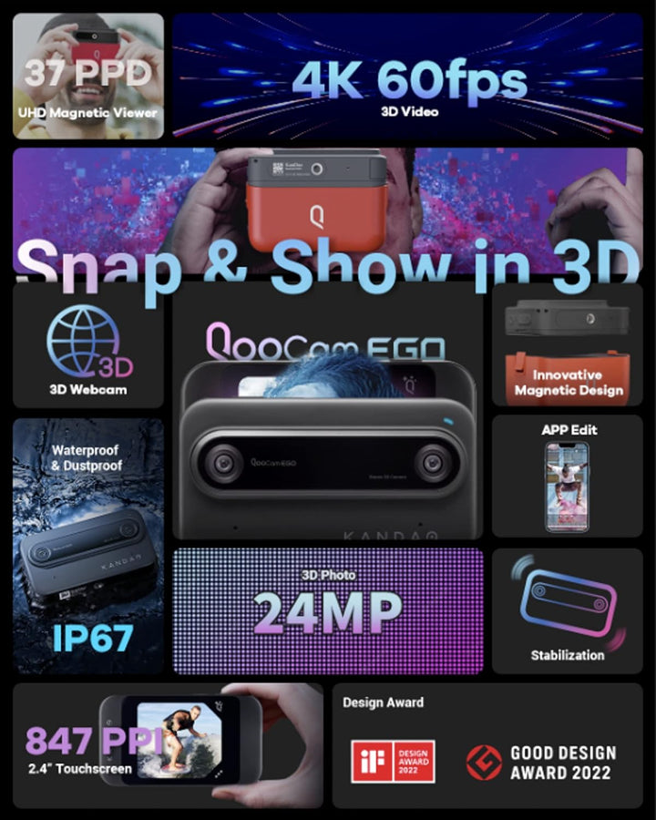 KanDao 3D Kamera, 3D Foto&Video Sofortbildkamera, Stereoskopische Kamera, 2.54" Touchscreen, Verwack