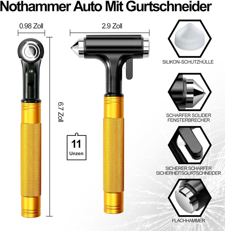 WONDER POINT Premium Auto Sicherheitshammer, Notfall-Fluchtwerkzeug Mit Autofensterbrecher Und Siche