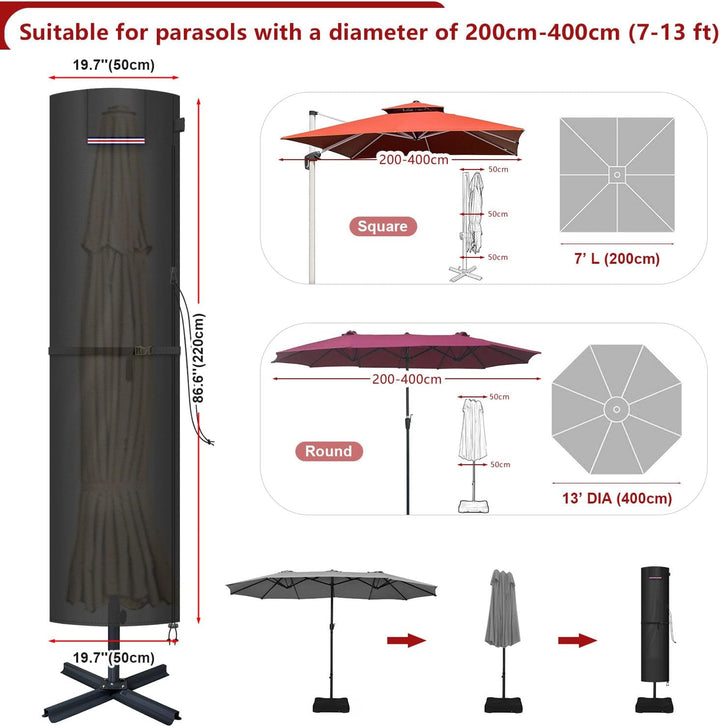 LAMUNI Ampelschirm Abdeckung für Ø400cm Sonnenschirme, Wasserdicht Ampelschirm Schutzhülle für Sonne