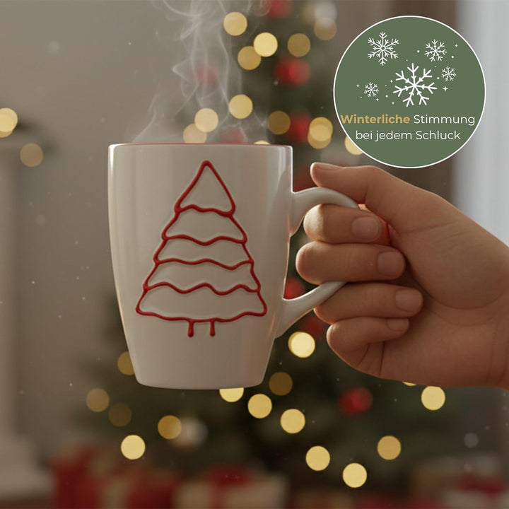 Schönes Weihnachtstassen 6er Set - Grosse 300 ml Weihnachtsmotiv Kaffee-Tassen in grau, weiss Weihna